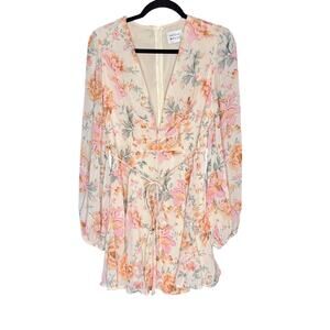 Hello Molly Women's sz Large Floral Mini Dress Lined Flowy Boho Long Sleeve